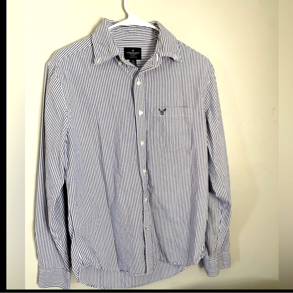 American Eagle Outfitters, Classic Fit, Small, Blue & White striped, Long sleeve
